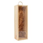 Holzkiste mit Plexiglasdeckel, Tragekordel und Holzwolle